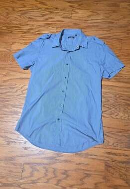 Antony Morato Italia Blue Pinstripe Short Sleeve Button Up Shirt Size 52